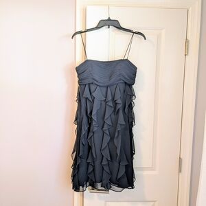 Elegant Navy Blue Ruffled Dress By Eliza J Size 6
